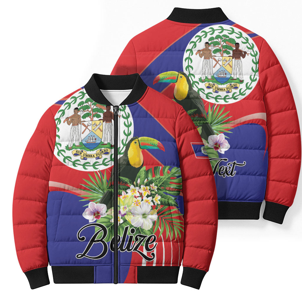 Personalized Belize Toucan Tropical Bomber Puffer Jacket Happy Independence Day