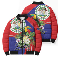 Personalized Belize Toucan Tropical Bomber Puffer Jacket Happy Independence Day