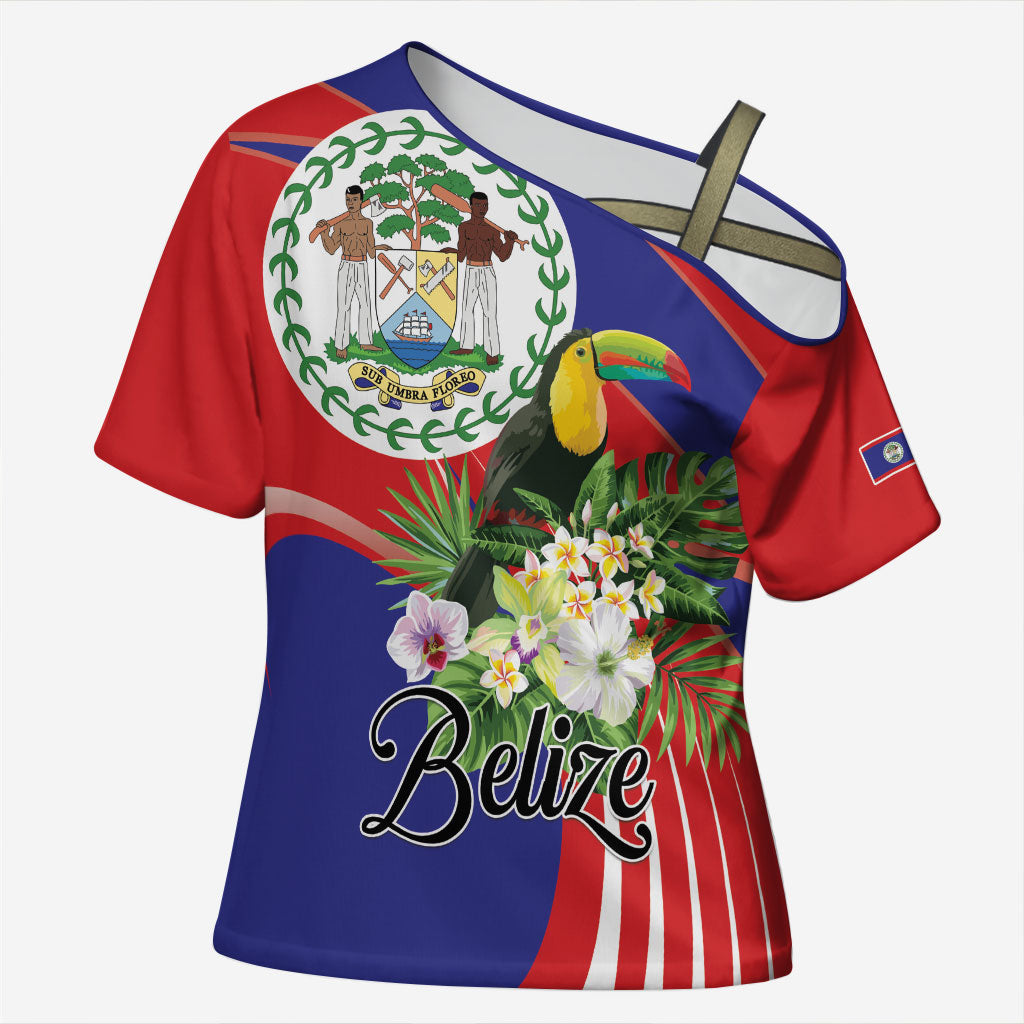Personalized Belize Toucan Tropical Cross Shoulder Shirt Happy Independence Day