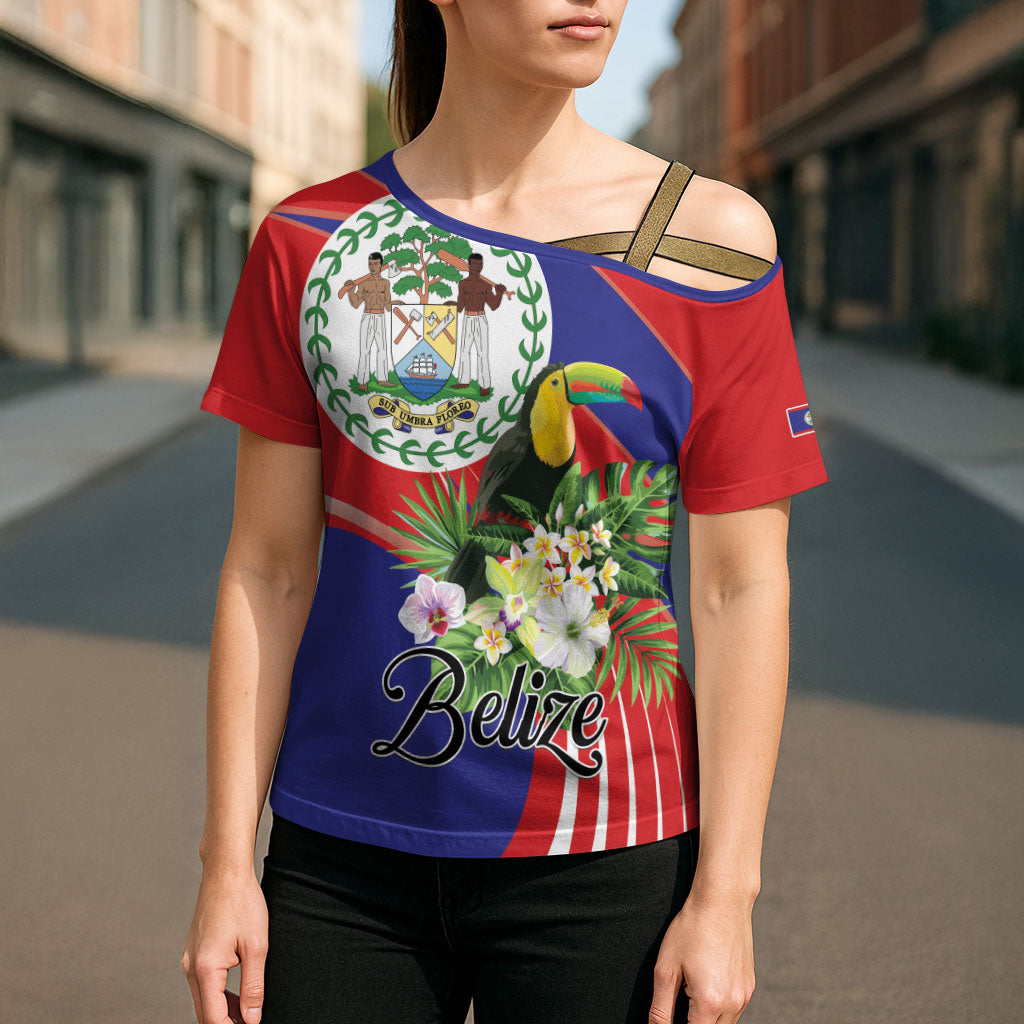 Personalized Belize Toucan Tropical Cross Shoulder Shirt Happy Independence Day