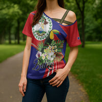 Personalized Belize Toucan Tropical Cross Shoulder Shirt Happy Independence Day