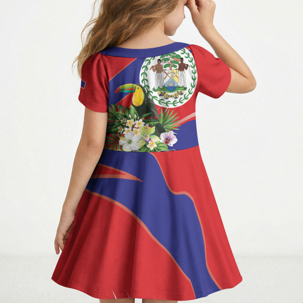 Personalized Belize Toucan Tropical Kid Short Sleeve Dress Happy Independence Day