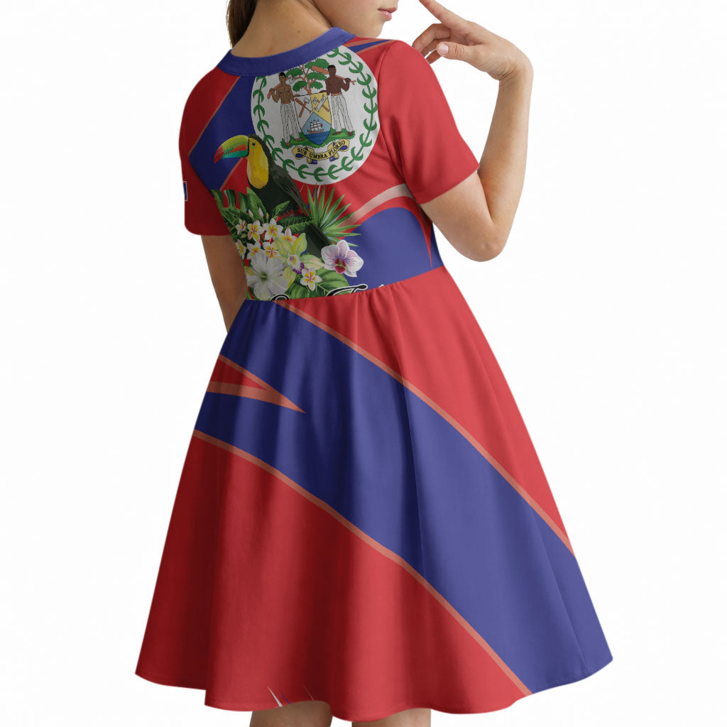 Personalized Belize Toucan Tropical Kid Short Sleeve Dress Happy Independence Day