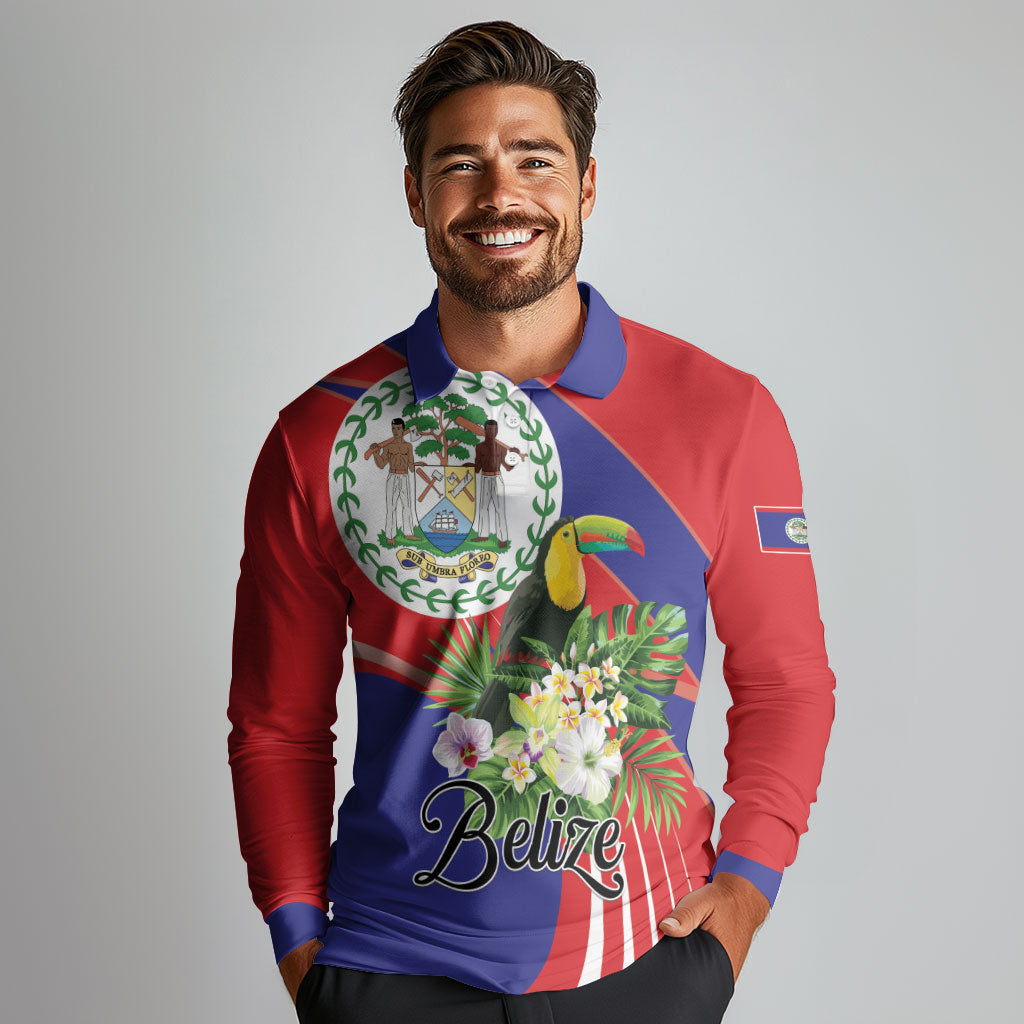 Personalized Belize Toucan Tropical Long Sleeve Polo Shirt Happy Independence Day
