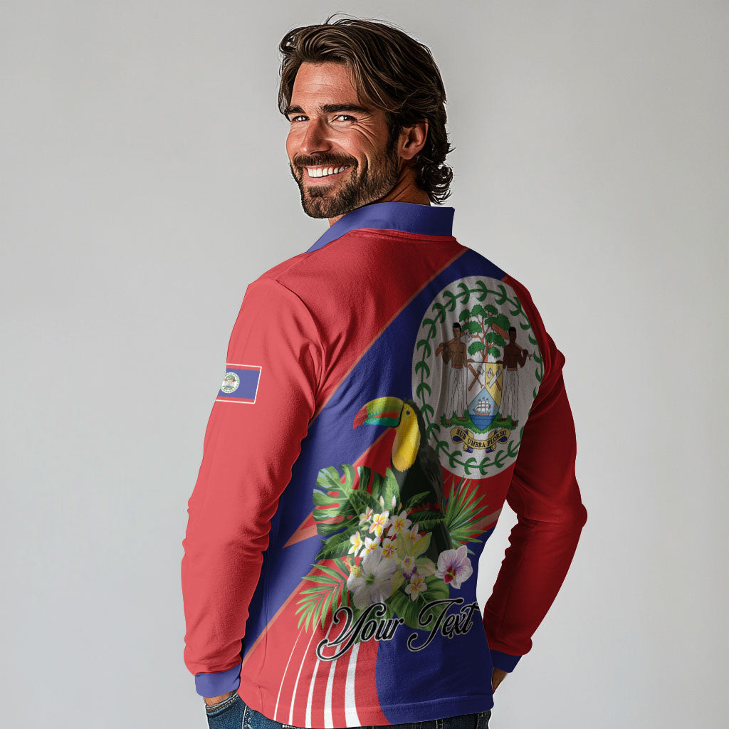 Personalized Belize Toucan Tropical Long Sleeve Polo Shirt Happy Independence Day