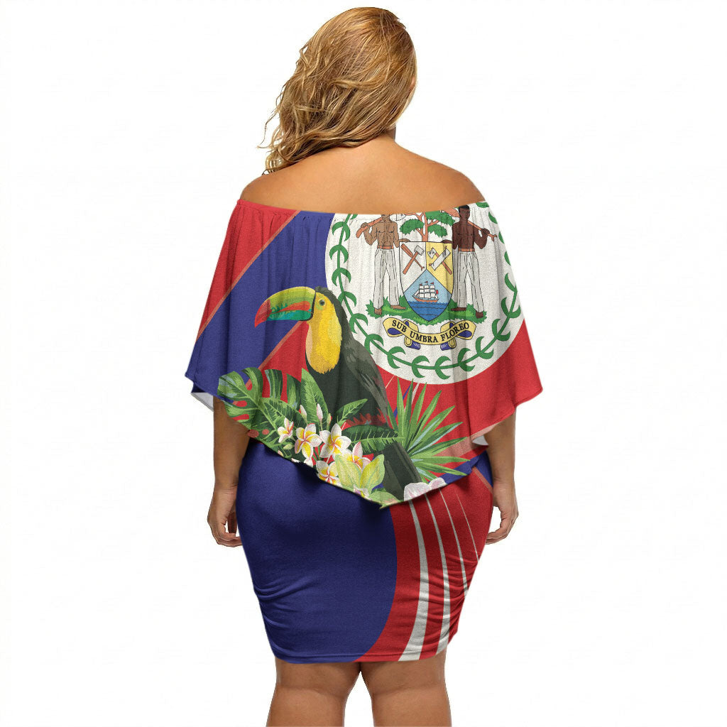 Personalized Belize Toucan Tropical Off Shoulder Short Dress Happy Independence Day