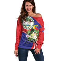 Personalized Belize Toucan Tropical Off Shoulder Sweater Happy Independence Day