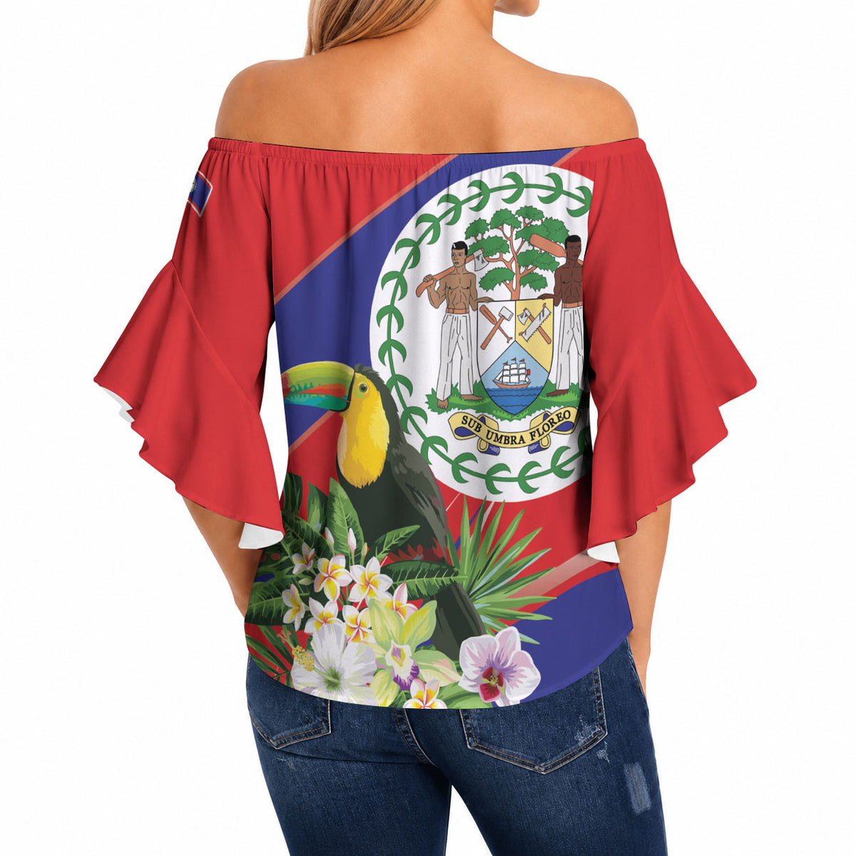 Personalized Belize Toucan Tropical Off Shoulder Wrap Waist Top Happy Independence Day