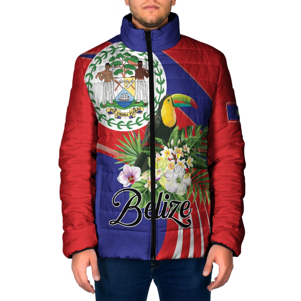 Personalized Belize Toucan Tropical Padded Jacket Happy Independence Day