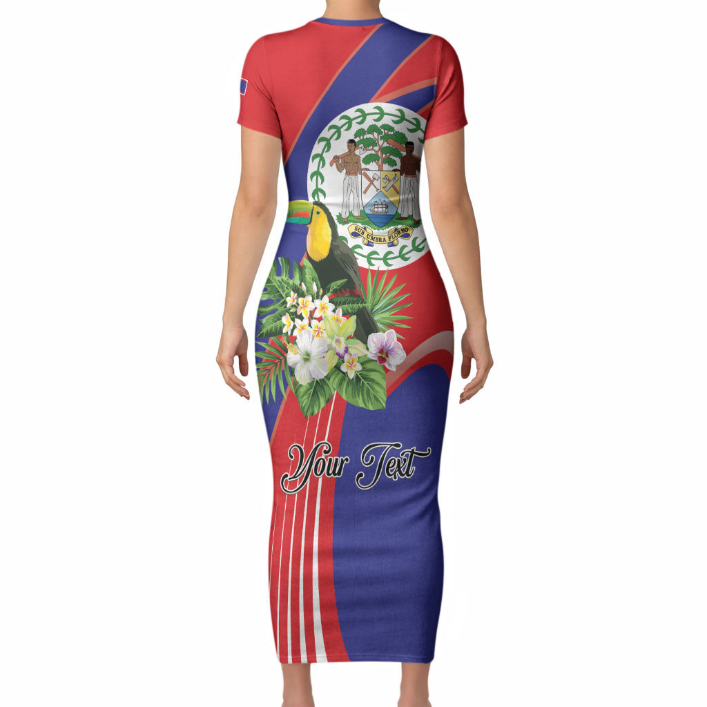 Personalized Belize Toucan Tropical Short Sleeve Bodycon Dress Happy Independence Day