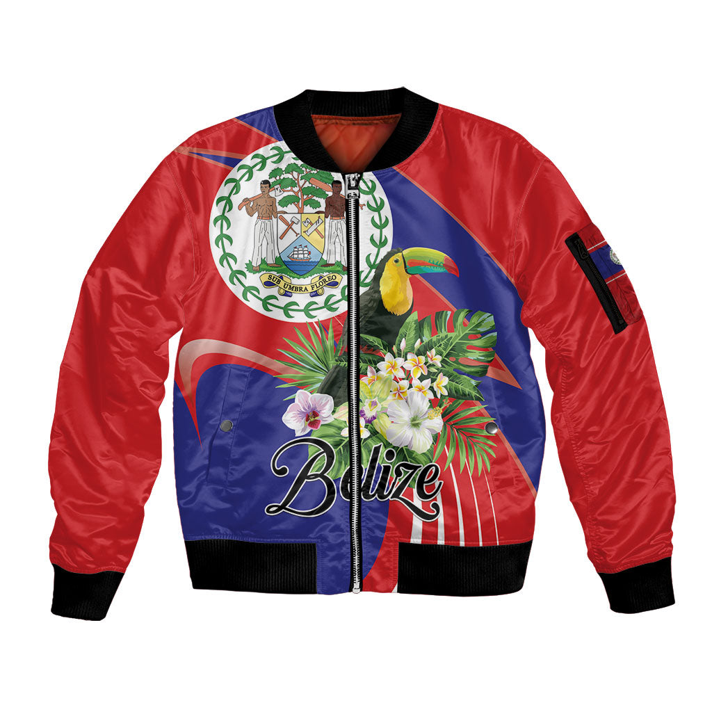 Personalized Belize Toucan Tropical Sleeve Zip Bomber Jacket Happy Independence Day
