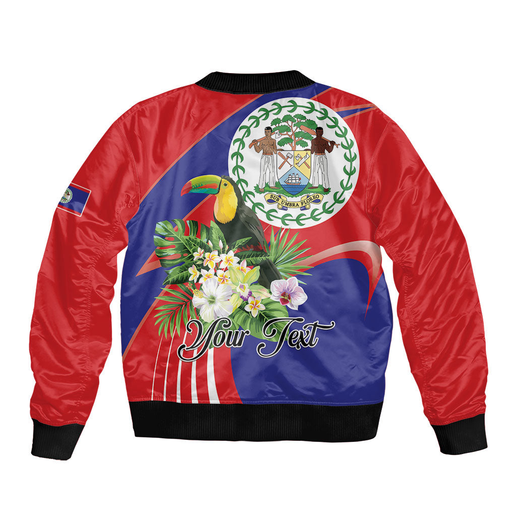Personalized Belize Toucan Tropical Sleeve Zip Bomber Jacket Happy Independence Day