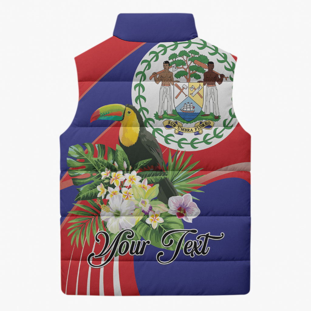 Personalized Belize Toucan Tropical Sleeveless Puffer Jacket Happy Independence Day