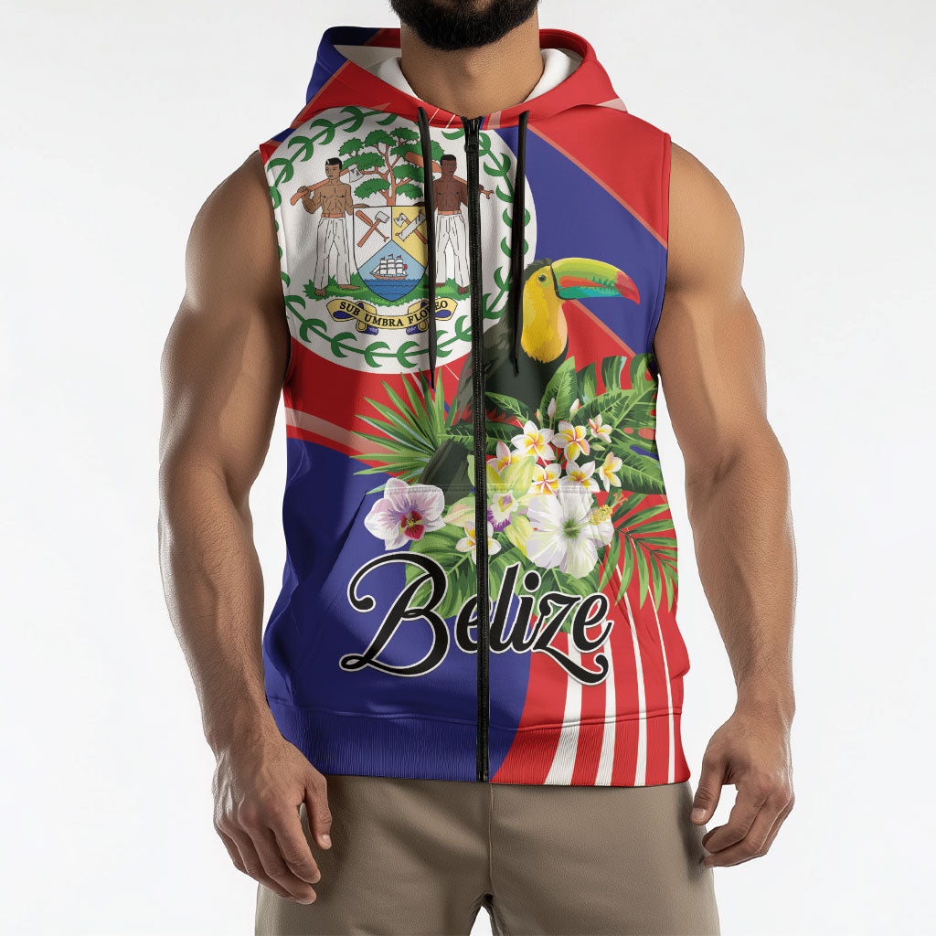 Personalized Belize Toucan Tropical Sleeveless Zip Hoodie Happy Independence Day