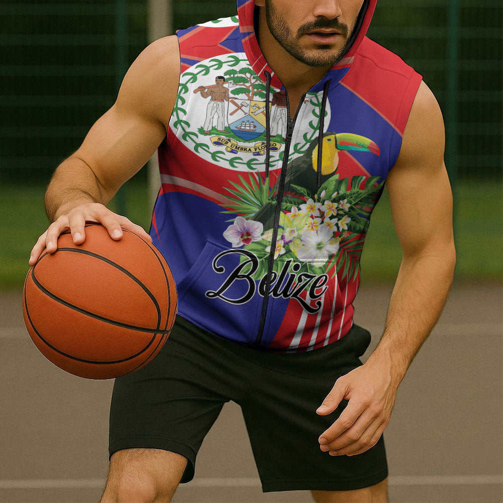Personalized Belize Toucan Tropical Sleeveless Zip Hoodie Happy Independence Day