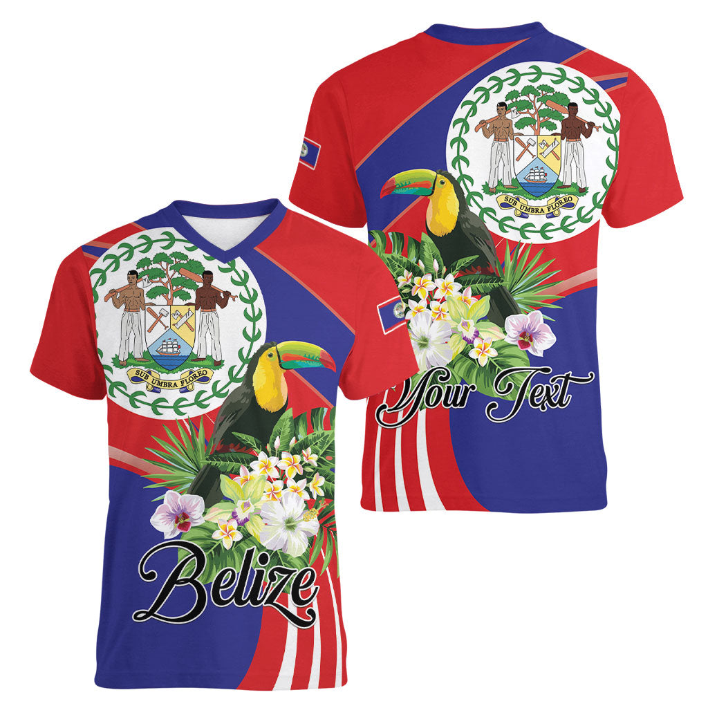 Personalized Belize Toucan Tropical Women V-Neck T-Shirt Happy Independence Day