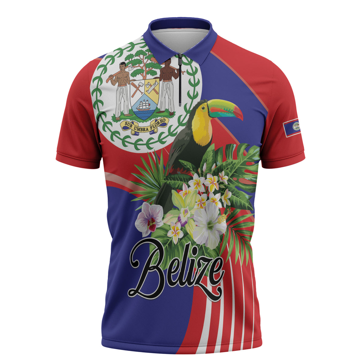 Personalized Belize Toucan Tropical Zipper Polo Shirt Happy Independence Day