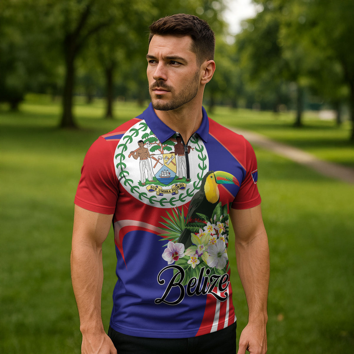 Personalized Belize Toucan Tropical Zipper Polo Shirt Happy Independence Day