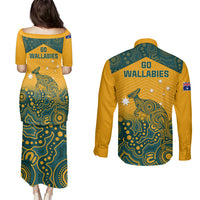 Australia Rugby Couples Matching Puletasi Dress and Long Sleeve Button Shirts Wallabies Aboriginal Pattern - Wonder Print Shop