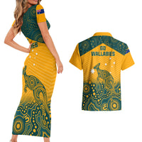 Australia Rugby Couples Matching Short Sleeve Bodycon Dress and Hawaiian Shirt Wallabies Aboriginal Pattern - Wonder Print Shop
