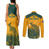 Australia Rugby Couples Matching Tank Maxi Dress and Long Sleeve Button Shirts Wallabies Aboriginal Pattern - Wonder Print Shop