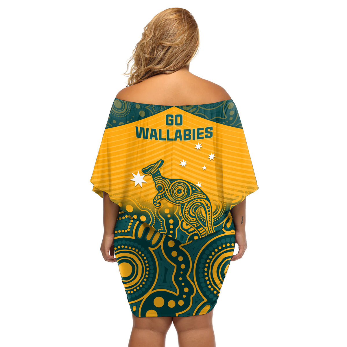 Australia Rugby Off Shoulder Short Dress Wallabies Aboriginal Pattern - Wonder Print Shop