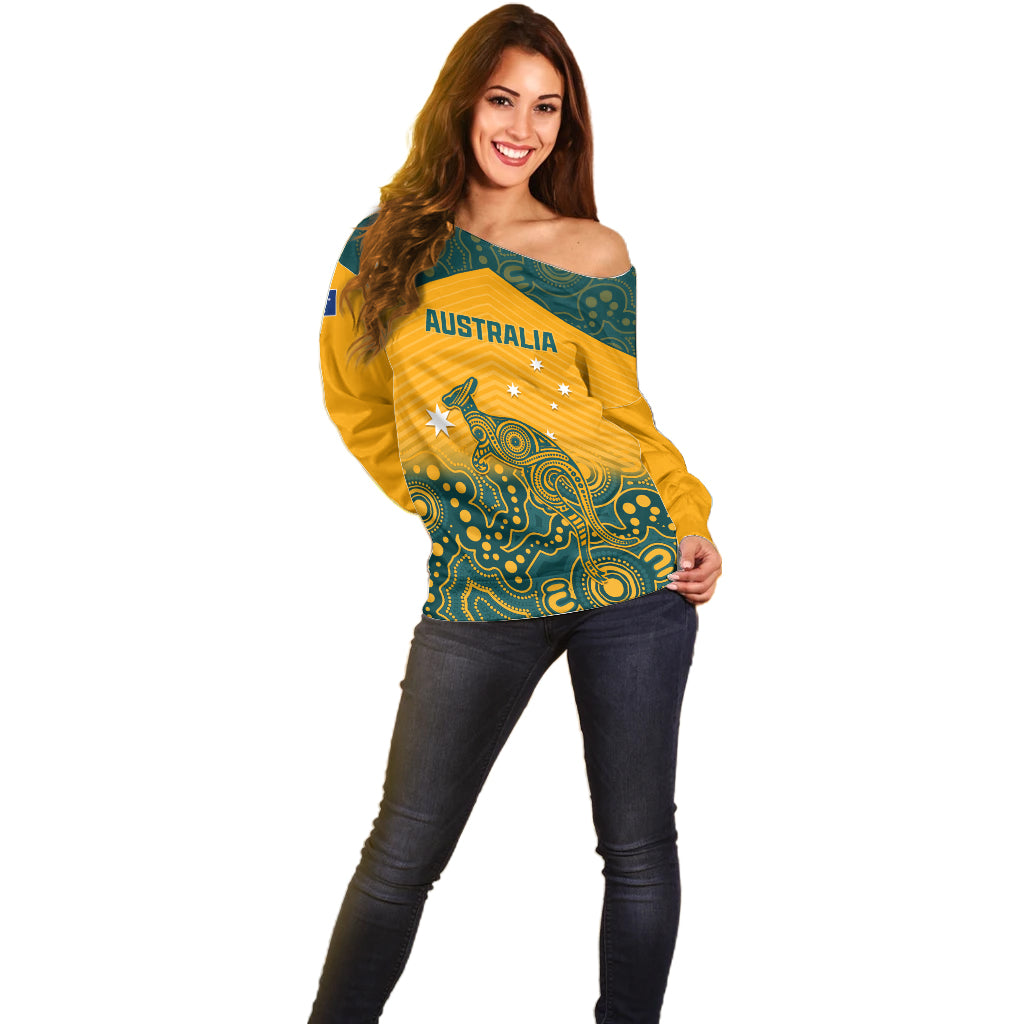 Australia Rugby Off Shoulder Sweater Wallabies Aboriginal Pattern - Wonder Print Shop