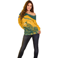 Australia Rugby Off Shoulder Sweater Wallabies Aboriginal Pattern - Wonder Print Shop