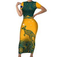 Australia Rugby Short Sleeve Bodycon Dress Wallabies Aboriginal Pattern - Wonder Print Shop