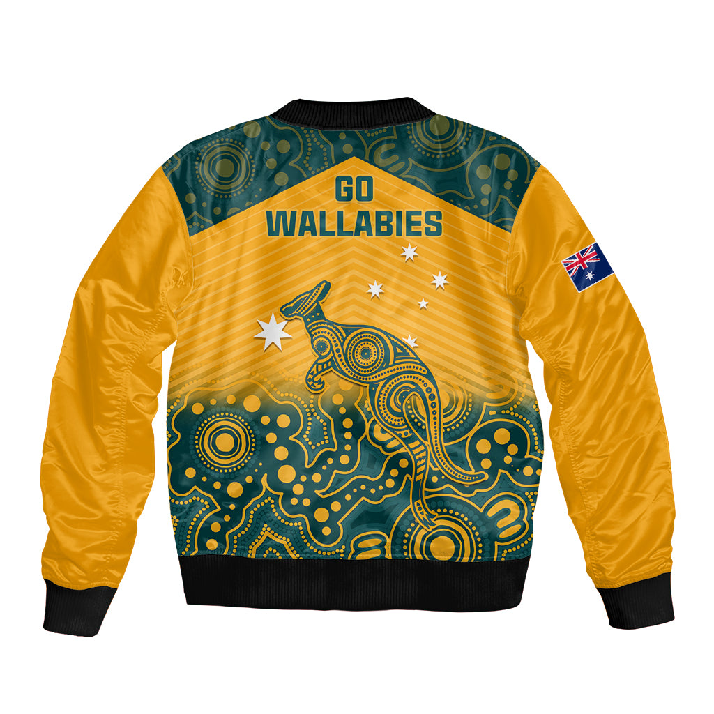 Australia Rugby Sleeve Zip Bomber Jacket Wallabies Aboriginal Pattern - Wonder Print Shop