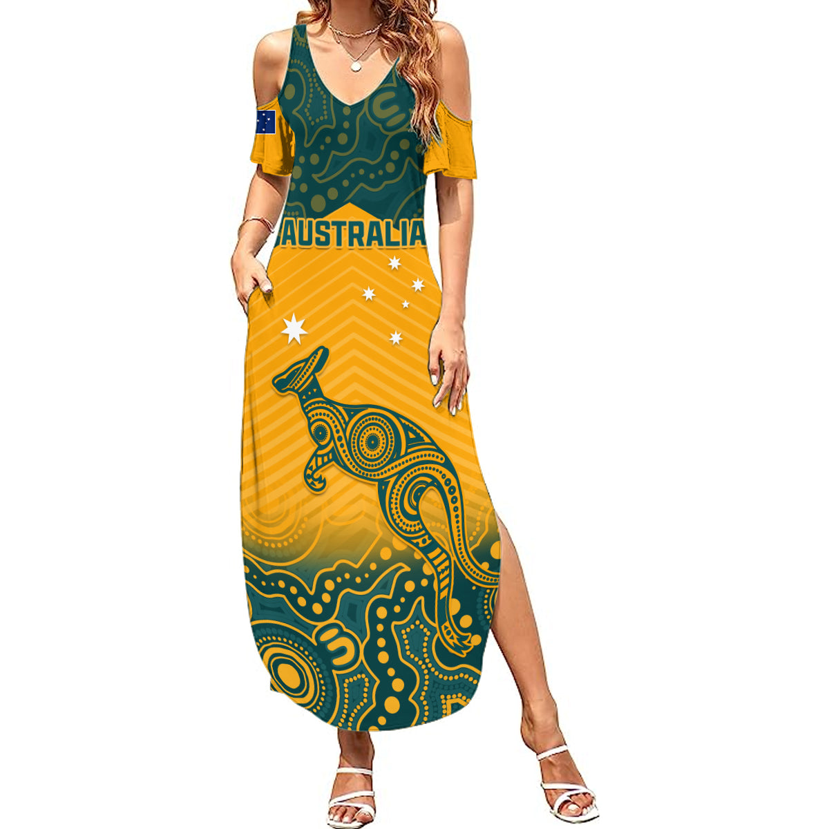 Australia Rugby Summer Maxi Dress Wallabies Aboriginal Pattern - Wonder Print Shop