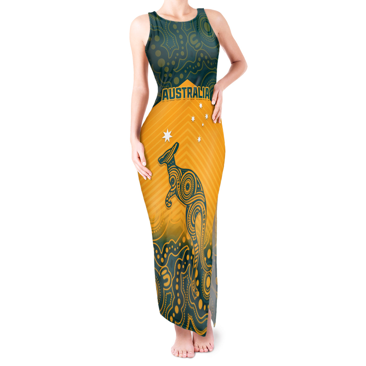 Australia Rugby Tank Maxi Dress Wallabies Aboriginal Pattern - Wonder Print Shop