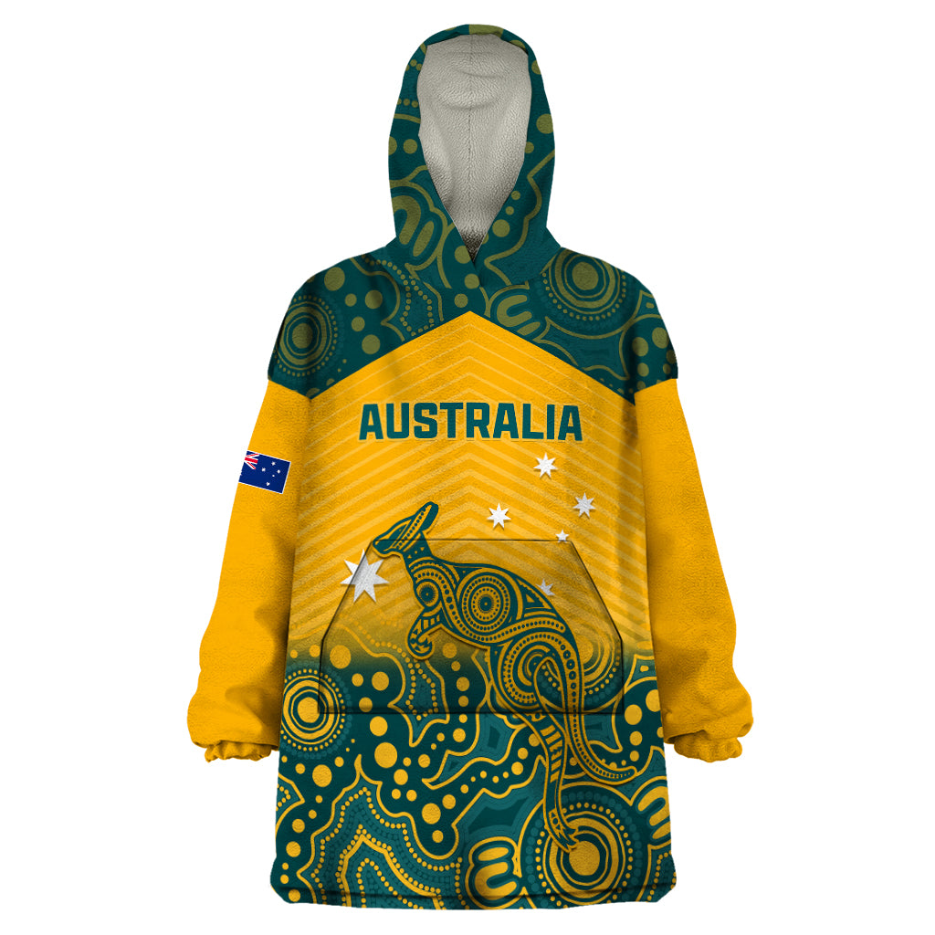 Australia Rugby Wearable Blanket Hoodie Wallabies Aboriginal Pattern - Wonder Print Shop