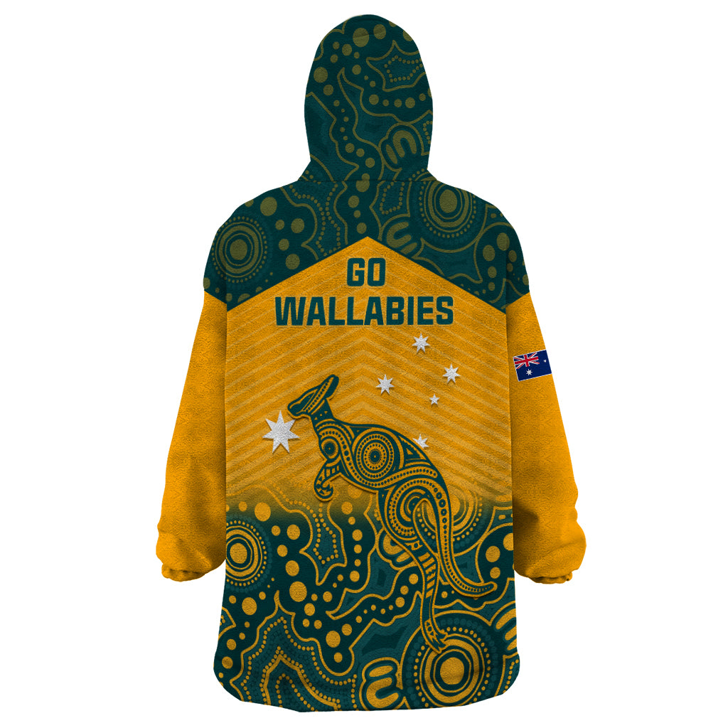 Australia Rugby Wearable Blanket Hoodie Wallabies Aboriginal Pattern - Wonder Print Shop