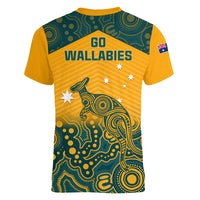 Australia Rugby Women V Neck T Shirt Wallabies Aboriginal Pattern - Wonder Print Shop