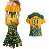 Custom Australia Rugby Couples Matching Mermaid Dress and Hawaiian Shirt Wallabies Aboriginal Pattern - Wonder Print Shop