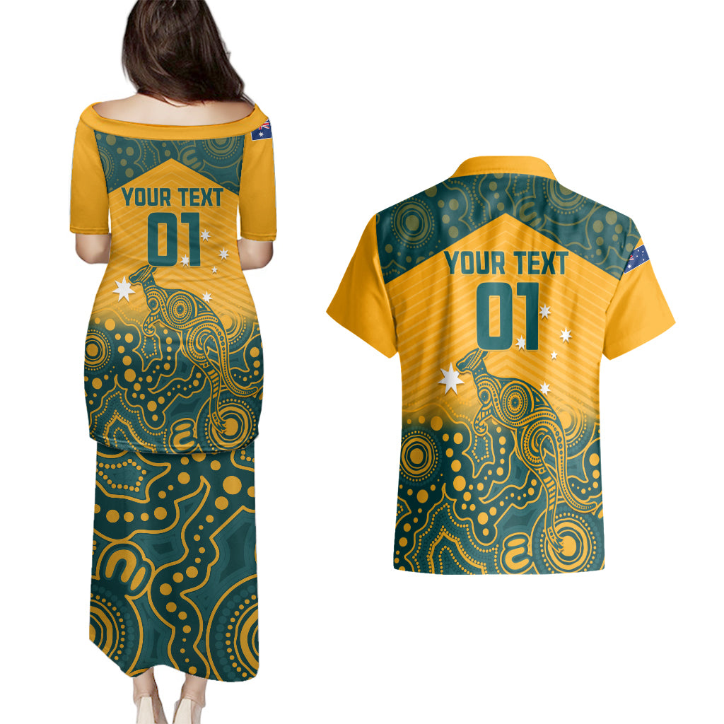 Custom Australia Rugby Couples Matching Puletasi Dress and Hawaiian Shirt Wallabies Aboriginal Pattern - Wonder Print Shop