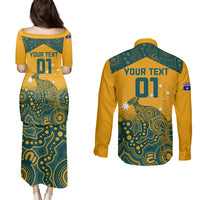 Custom Australia Rugby Couples Matching Puletasi Dress and Long Sleeve Button Shirts Wallabies Aboriginal Pattern - Wonder Print Shop