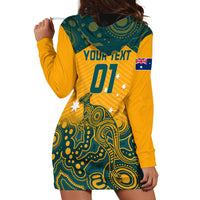 Custom Australia Rugby Hoodie Dress Wallabies Aboriginal Pattern - Wonder Print Shop