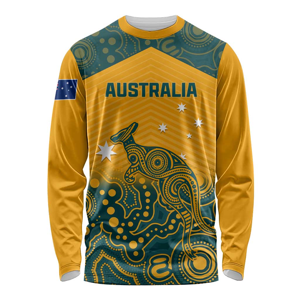 Custom Australia Rugby Long Sleeve Shirt Wallabies Aboriginal Pattern LT01