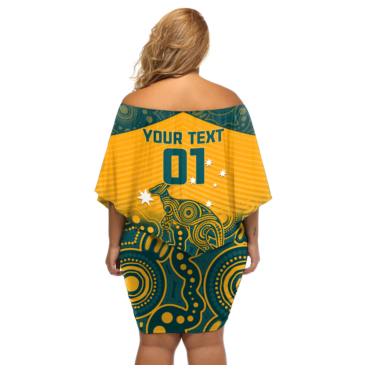 Custom Australia Rugby Off Shoulder Short Dress Wallabies Aboriginal Pattern - Wonder Print Shop