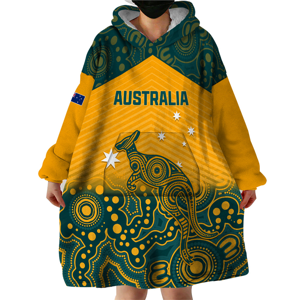 Custom Australia Rugby Wearable Blanket Hoodie Wallabies Aboriginal Pattern - Wonder Print Shop