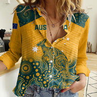 Custom Australia Rugby Women Casual Shirt Wallabies Aboriginal Pattern - Wonder Print Shop