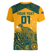 Custom Australia Rugby Women V Neck T Shirt Wallabies Aboriginal Pattern - Wonder Print Shop