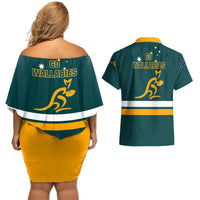 Australia Rugby Couples Matching Off Shoulder Short Dress and Hawaiian Shirt Wallabies Go 2023 World Cup - Wonder Print Shop