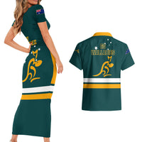 Australia Rugby Couples Matching Short Sleeve Bodycon Dress and Hawaiian Shirt Wallabies Go 2023 World Cup - Wonder Print Shop