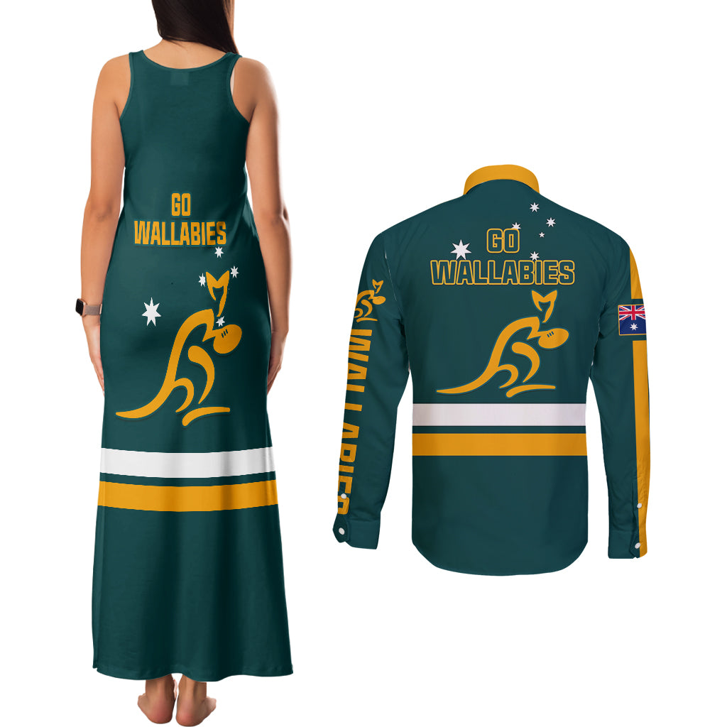 Australia Rugby Couples Matching Tank Maxi Dress and Long Sleeve Button Shirts Wallabies Go 2023 World Cup - Wonder Print Shop