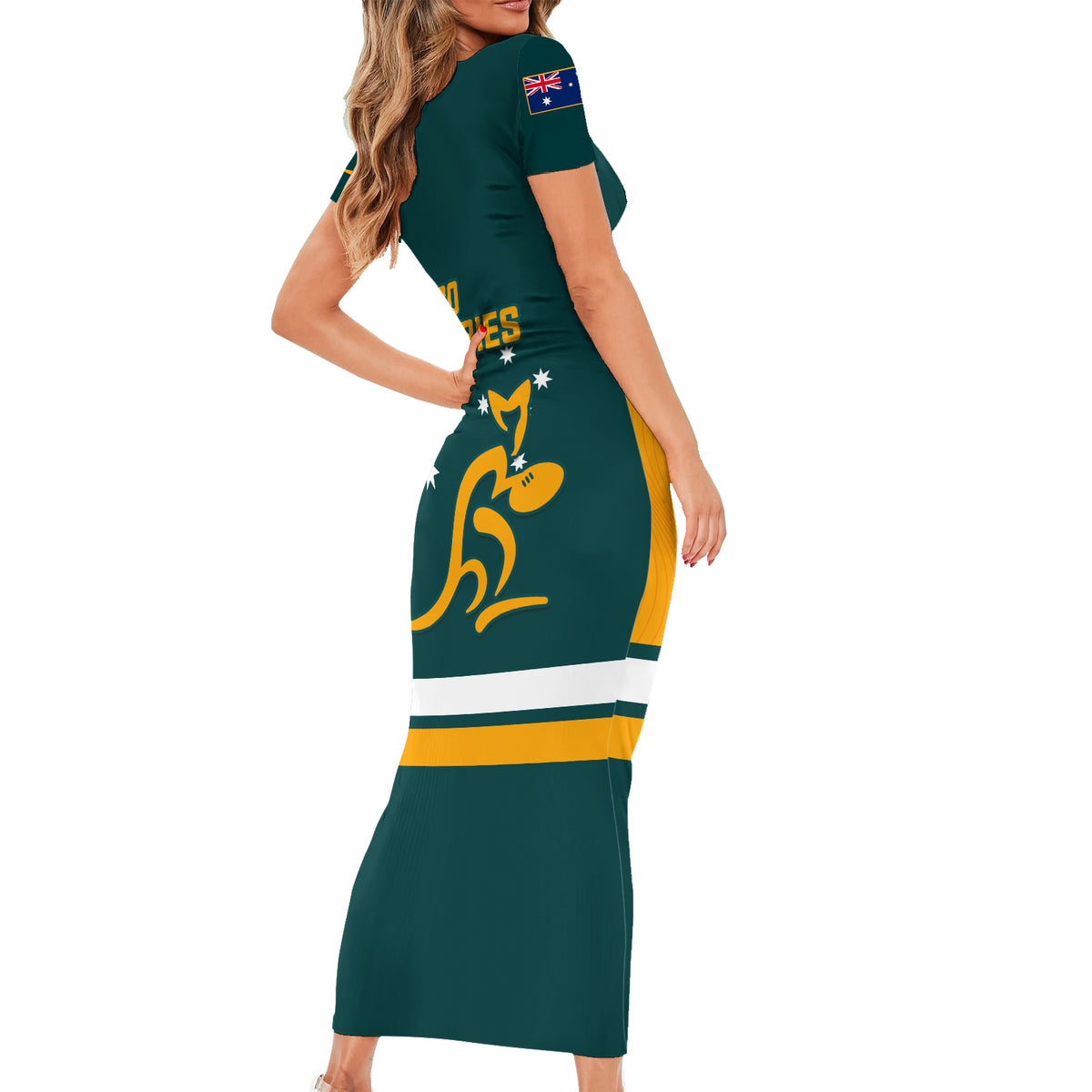 Australia Rugby Short Sleeve Bodycon Dress Wallabies Go 2023 World Cup - Wonder Print Shop