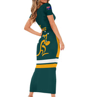 Australia Rugby Short Sleeve Bodycon Dress Wallabies Go 2023 World Cup - Wonder Print Shop