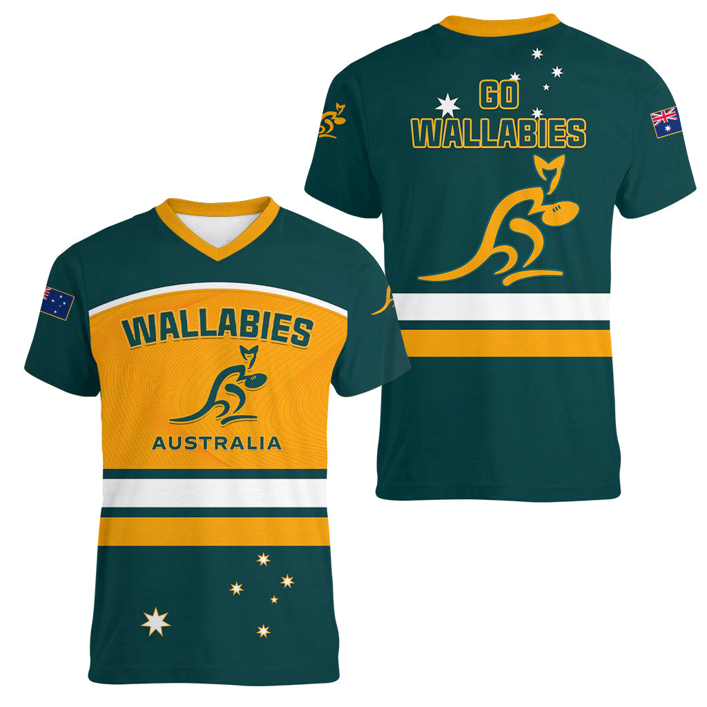 Australia Rugby Women V Neck T Shirt Wallabies Go 2023 World Cup - Wonder Print Shop